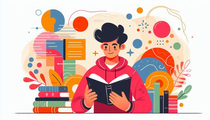 پسری در حال کتاب خواندن