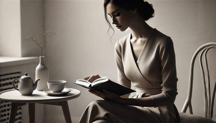 آموزشی خانمی زیبا در حال کتاب خواندن