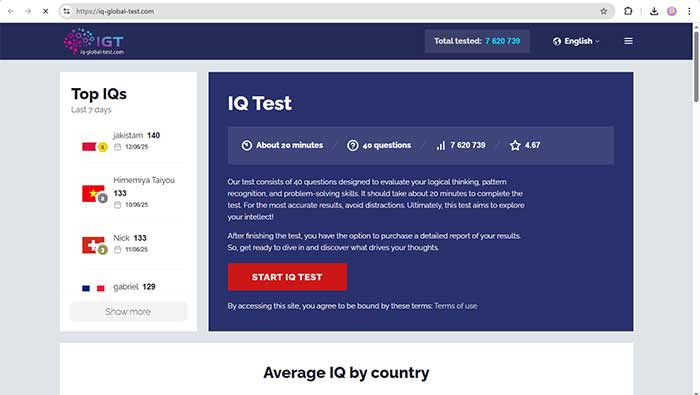 تست جهانی آی‌کیو